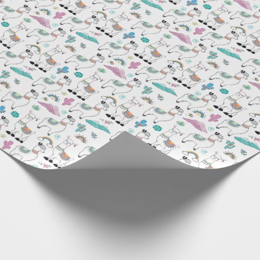Cute Cartoon Llama Pattern Cadeaupapier (Hoek)