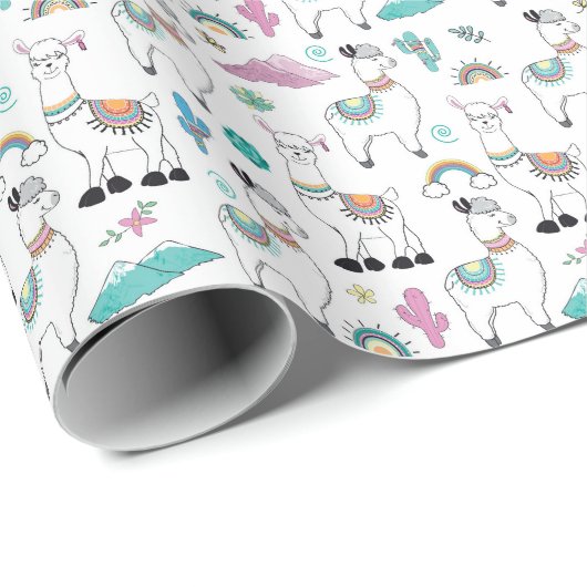 Cute Cartoon Llama Pattern Cadeaupapier (Rol Hoek)