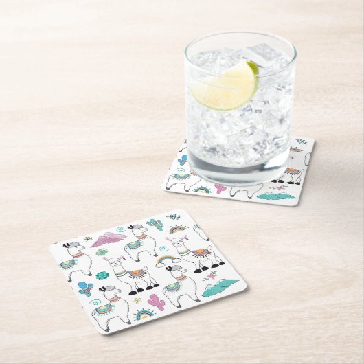 Cute Cartoon Llama Pattern Kartonnen Onderzetters (Insitu)