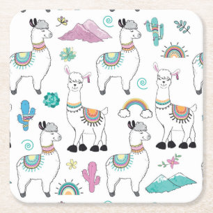 Cute Cartoon Llama Pattern Kartonnen Onderzetters