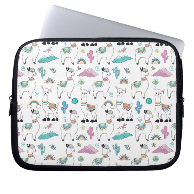 Cute Cartoon Llama Pattern Laptop Sleeve (Voorkant)