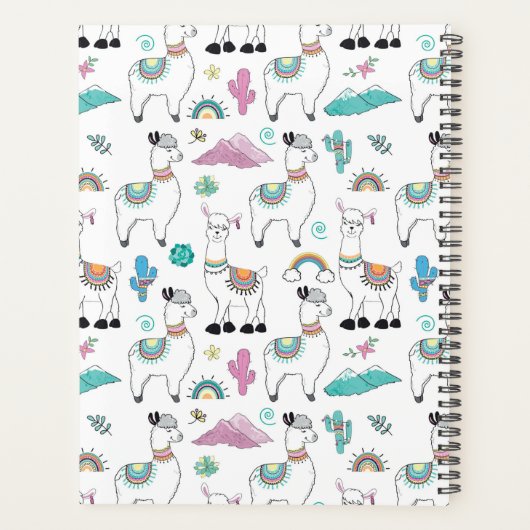 Cute Cartoon Llama Pattern Planner (Achterkant)