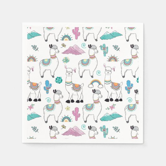 Cute Cartoon Llama Pattern Servet (Voorkant)