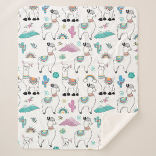 Cute Cartoon Llama Pattern Sherpa Deken