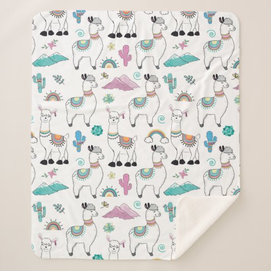 Cute Cartoon Llama Pattern Sherpa Deken (Voorkant)
