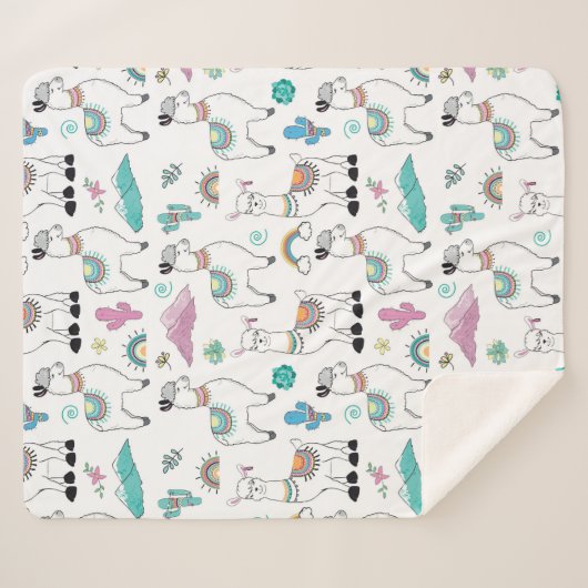 Cute Cartoon Llama Pattern Sherpa Deken (Voorkant (horizontaal))