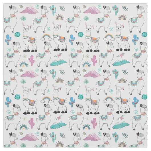 Cute Cartoon Llama Pattern Stof (Swatch)
