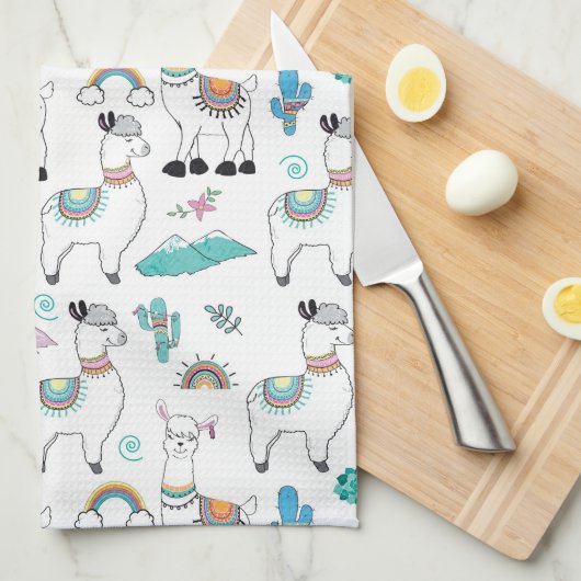 Cute Cartoon Llama Pattern Theedoek (Quarter Fold)