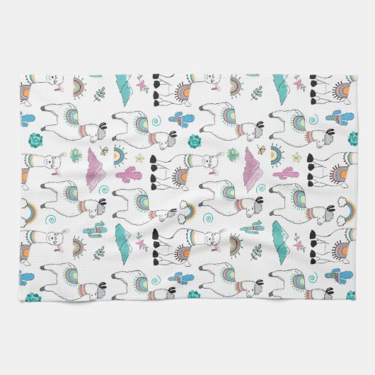 Cute Cartoon Llama Pattern Theedoek (Horizontaal)