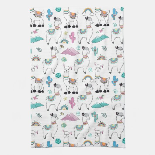 Cute Cartoon Llama Pattern Theedoek (Verticaal)