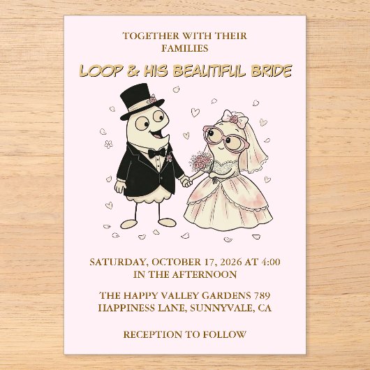 Cute Cartoon Loop Acrylic Wedding Invite Acryl Uitnodigingen (Voorkant)