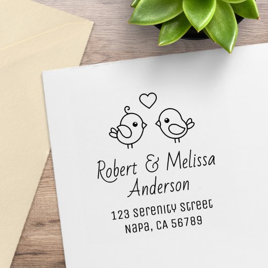 Cute Cartoon Lovebirds Couple Address Rubberstempel