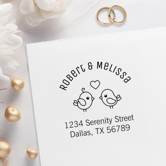 Cute Cartoon Lovevogels Paar Arch Adres Rubberstempel