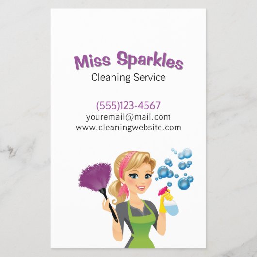 Cute Cartoon Maid Cleaning Service Flyer (Voorkant)