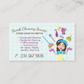 Cute Cartoon Maid Cleaning Service Visitekaartje (Voorkant)