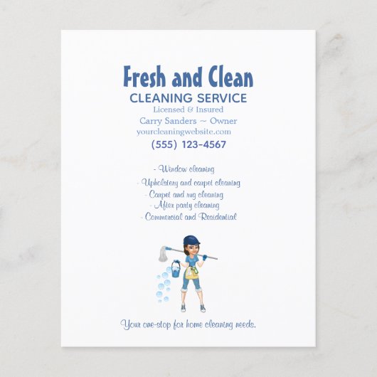 Cute Cartoon Maid House Cleaning Service Business Flyer (Voorkant)