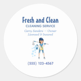 Cute Cartoon Maid House Cleaning Service Klassieke Ronde Sticker