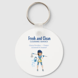 Cute Cartoon Maid House Cleaning Service Sleutelhanger