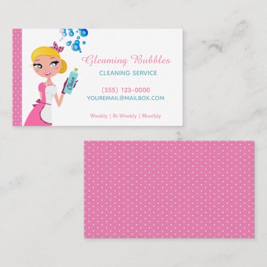 Cute Cartoon Maid House Cleaning Service Visitekaartje (Voorkant / Achterkant)