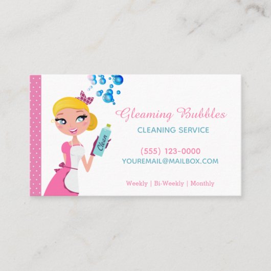 Cute Cartoon Maid House Cleaning Service Visitekaartje (Voorkant)