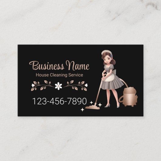 Cute Cartoon Maid House Cleaning Service Visitekaartje (Voorkant)