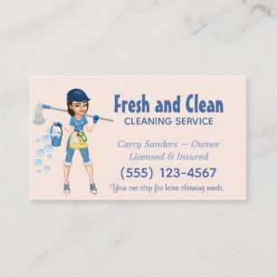 Cute Cartoon Maid House Cleaning Service Visitekaartje
