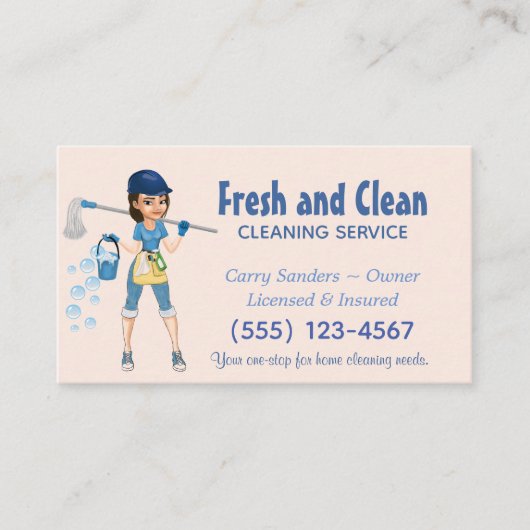 Cute Cartoon Maid House Cleaning Service Visitekaartje (Voorkant)