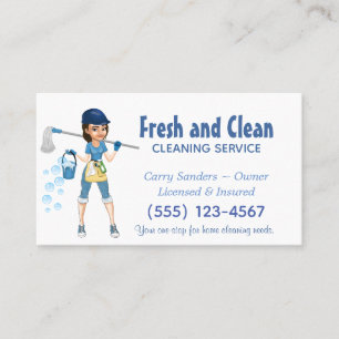 Cute Cartoon Maid House Cleaning Service Visitekaartje