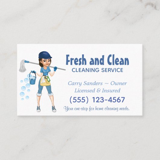 Cute Cartoon Maid House Cleaning Service Visitekaartje (Voorkant)