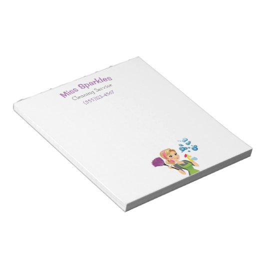 Cute Cartoon Maid House Cleaning Services Business Notitieblok (Schuin)