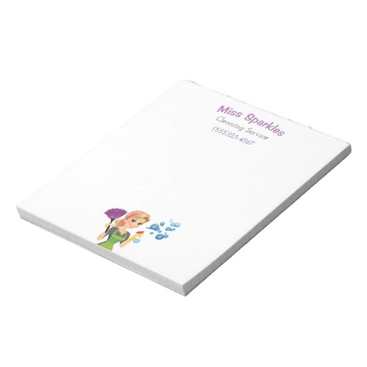 Cute Cartoon Maid House Cleaning Services Business Notitieblok (Linkerzijde)