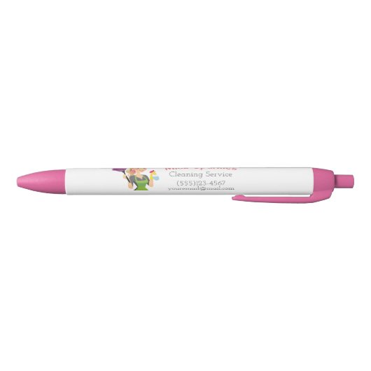 Cute Cartoon Maid House Cleaning Services Business Zwarte Inkt Pen (Bodem)