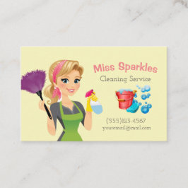 Cute Cartoon Maid House Cleaning Services Visitekaartje