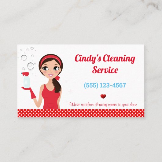 Cute Cartoon Maid House Cleaning Services Visitekaartje (Voorkant)