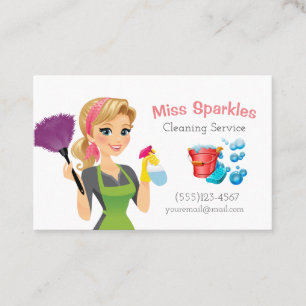 Cute Cartoon Maid House Cleaning Services Visitekaartje