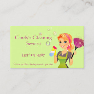 Cute Cartoon Maid House Cleaning Services Visitekaartje