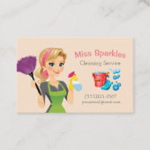 Cute Cartoon Maid House Cleaning Services Visitekaartje (Voorkant)