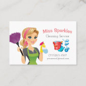 Cute Cartoon Maid House Cleaning Services Visitekaartje (Voorkant)