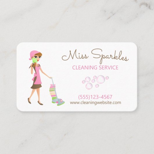 Cute Cartoon Maid House Cleaning Services Visitekaartje (Voorkant)