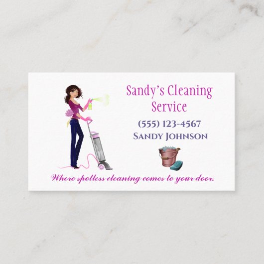 Cute Cartoon Maid Professional Cleaning Services Visitekaartje (Voorkant)