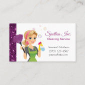 Cute Cartoon Maid Sparkle House Cleaning Services Visitekaartje (Voorkant)