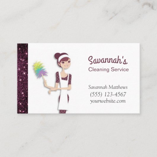 Cute Cartoon Maid Sparkle House Cleaning Services Visitekaartje (Voorkant)