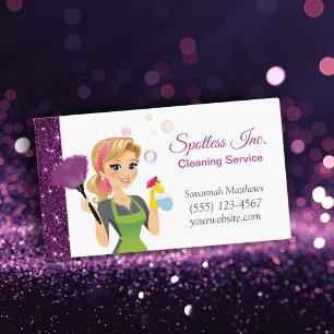 Cute Cartoon Maid Sparkle House Cleaning Services Visitekaartje