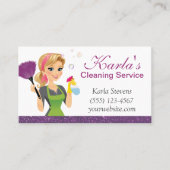 Cute Cartoon Maid Sparkle House Cleaning Services Visitekaartje (Voorkant)