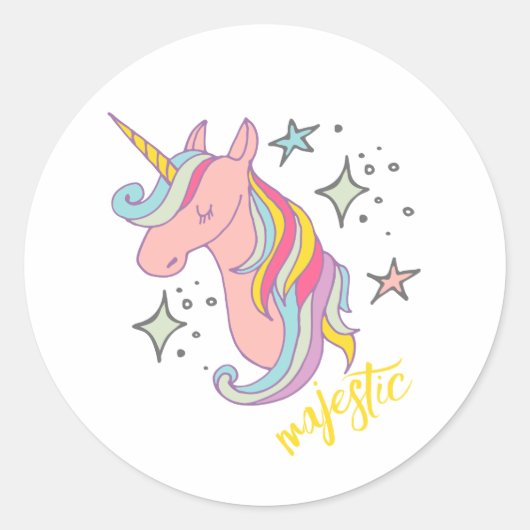Cute Cartoon Majestic Unicorn Ronde Sticker (Voorkant)