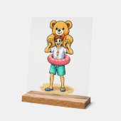 Cute Cartoon Man with Giant Teddy Bear Summer Fun Acryl Bord (Hoek)