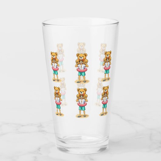Cute Cartoon Man with Giant Teddy Bear Summer Fun Glas (Voorkant)