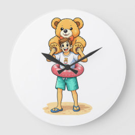 Cute Cartoon Man with Giant Teddy Bear Summer Fun Grote Klok