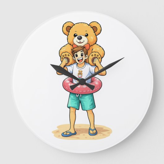 Cute Cartoon Man with Giant Teddy Bear Summer Fun Grote Klok (Voorkant)
