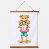 Cute Cartoon Man with Giant Teddy Bear Summer Fun Hangend Wandkleed (Voorkant 3)